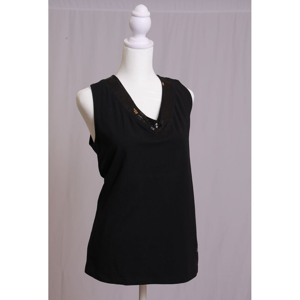 Women’s Size Medium Black Sleeveless Top with Sequin Trim